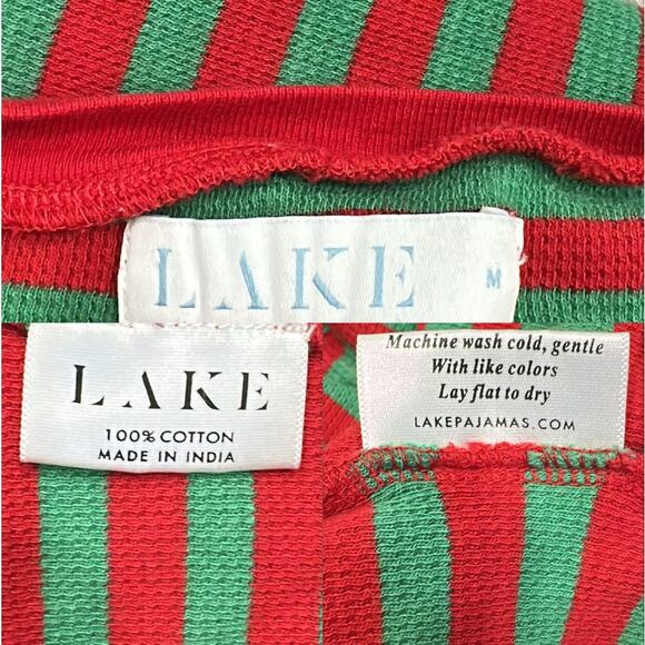 Lake Pajamas Waffle Henley Joggers Mistletoe Red Green Stripe Holiday Christmas - Picture 13 of 14